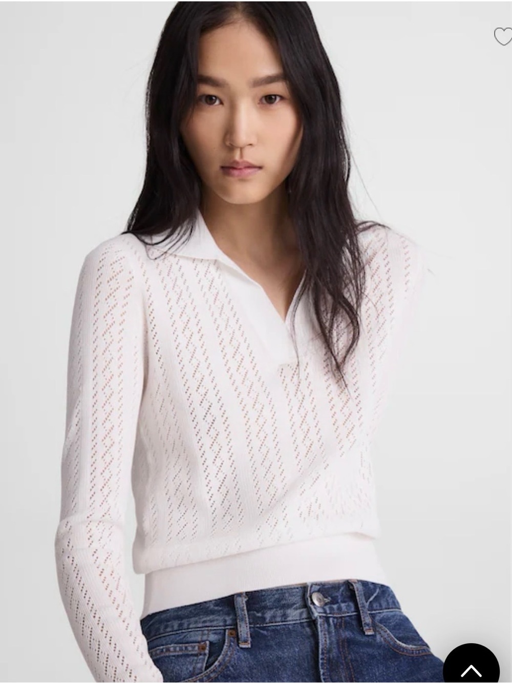 NWT Madewell White Pointelle stitch Polo Collar Knit Top